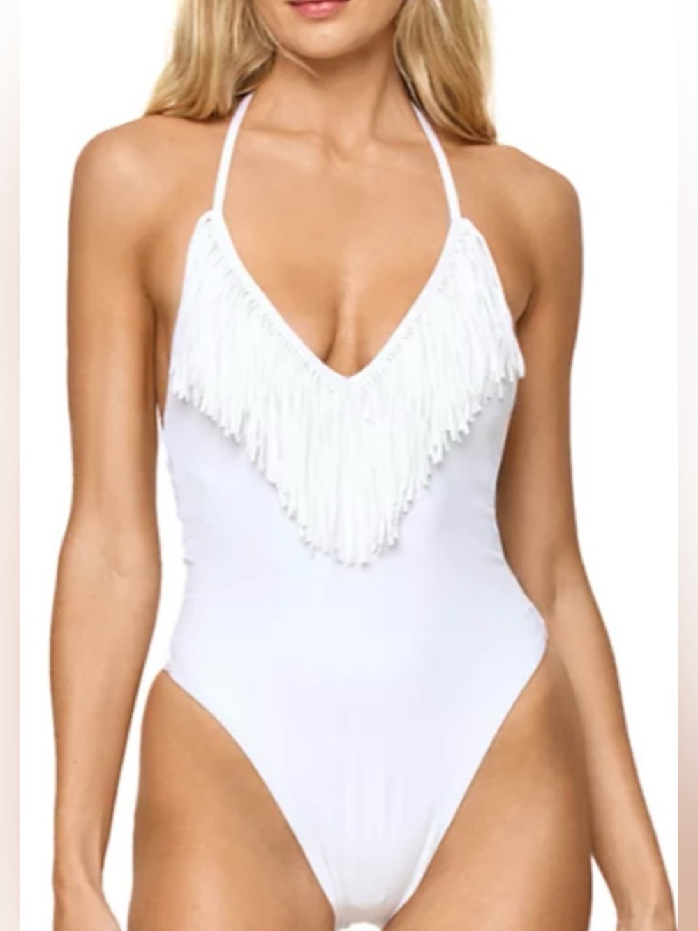 LSPACE desert days fringe back cutout plunge one piece swimsuit NWT SZ XL